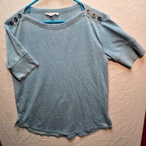 Jane & Delancey‎ Blouse M Light Blue Vintage Cotton Blend Button Shoulder Top